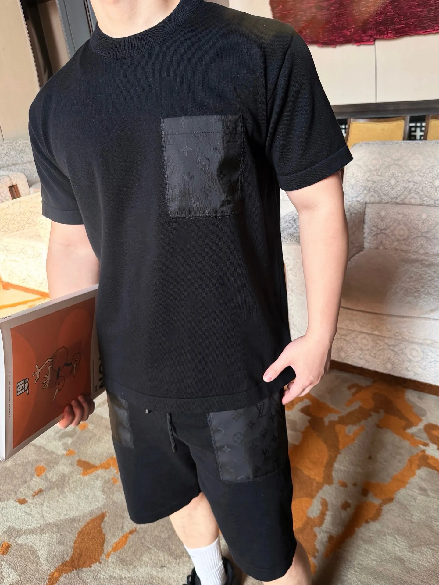 Louis Vuitton/Louis Vuitton presbyopic nylon patch pocket knitted short sleeves